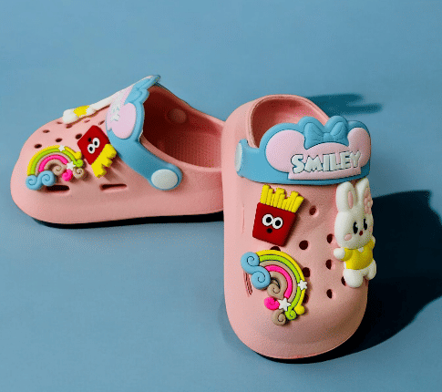 Pink Premium Eva Little Bunny Smiley Day Clogs For Kids